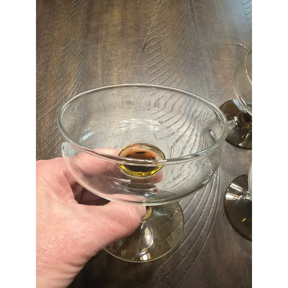 Set of 8 Vintage Smoked Amber Glass Sherbet Dessert Cups Sundae Parfait Goblets